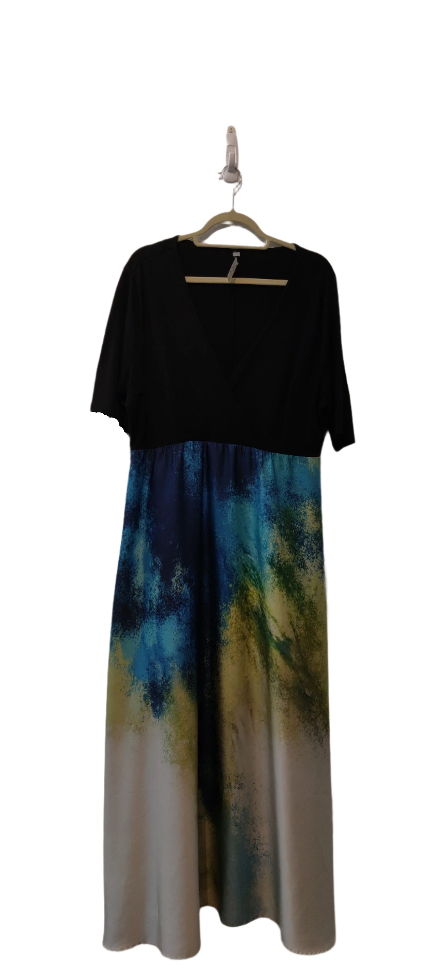 Plunging Neck Maxi Tie Dye Print Dress