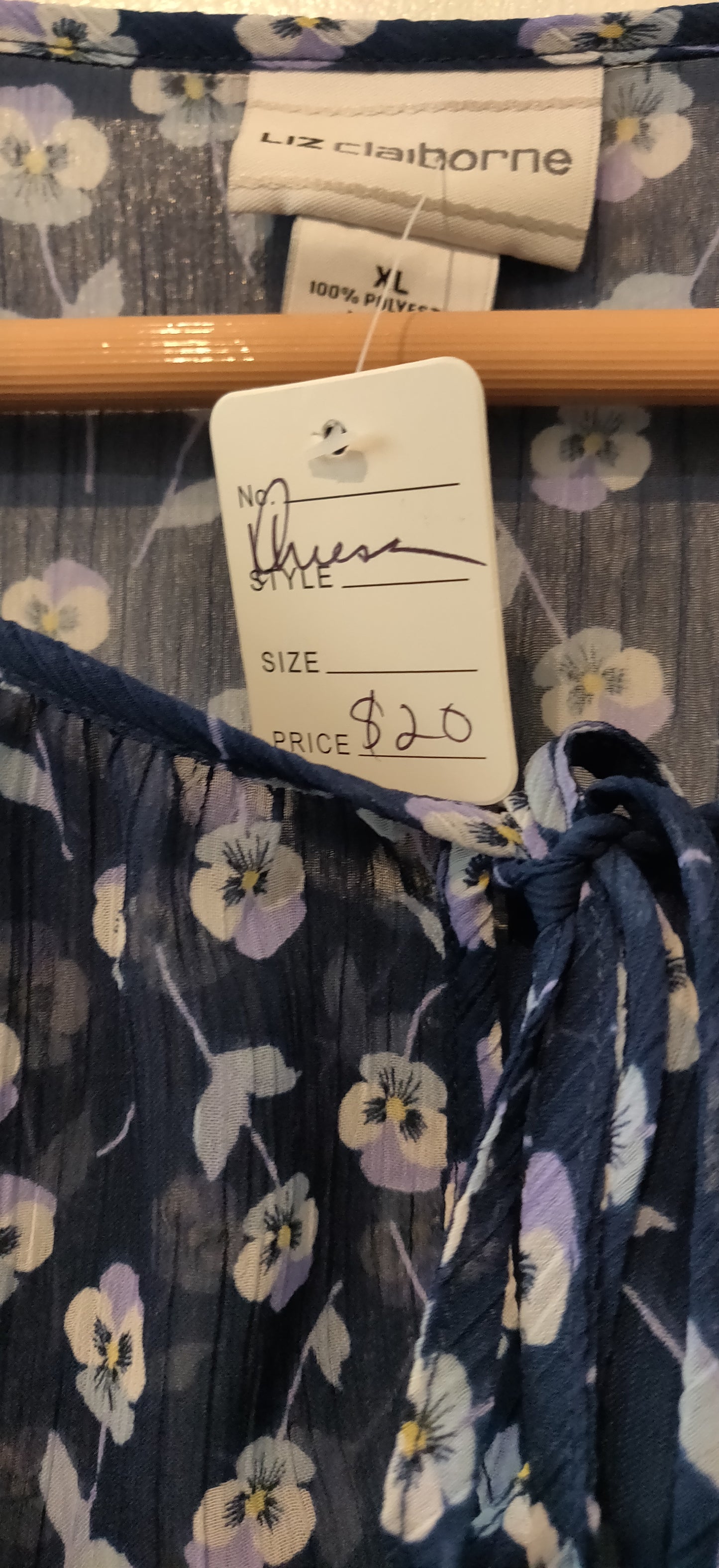 Liz Claiborne Blue Foral Sheer Long Sleeve Blouse