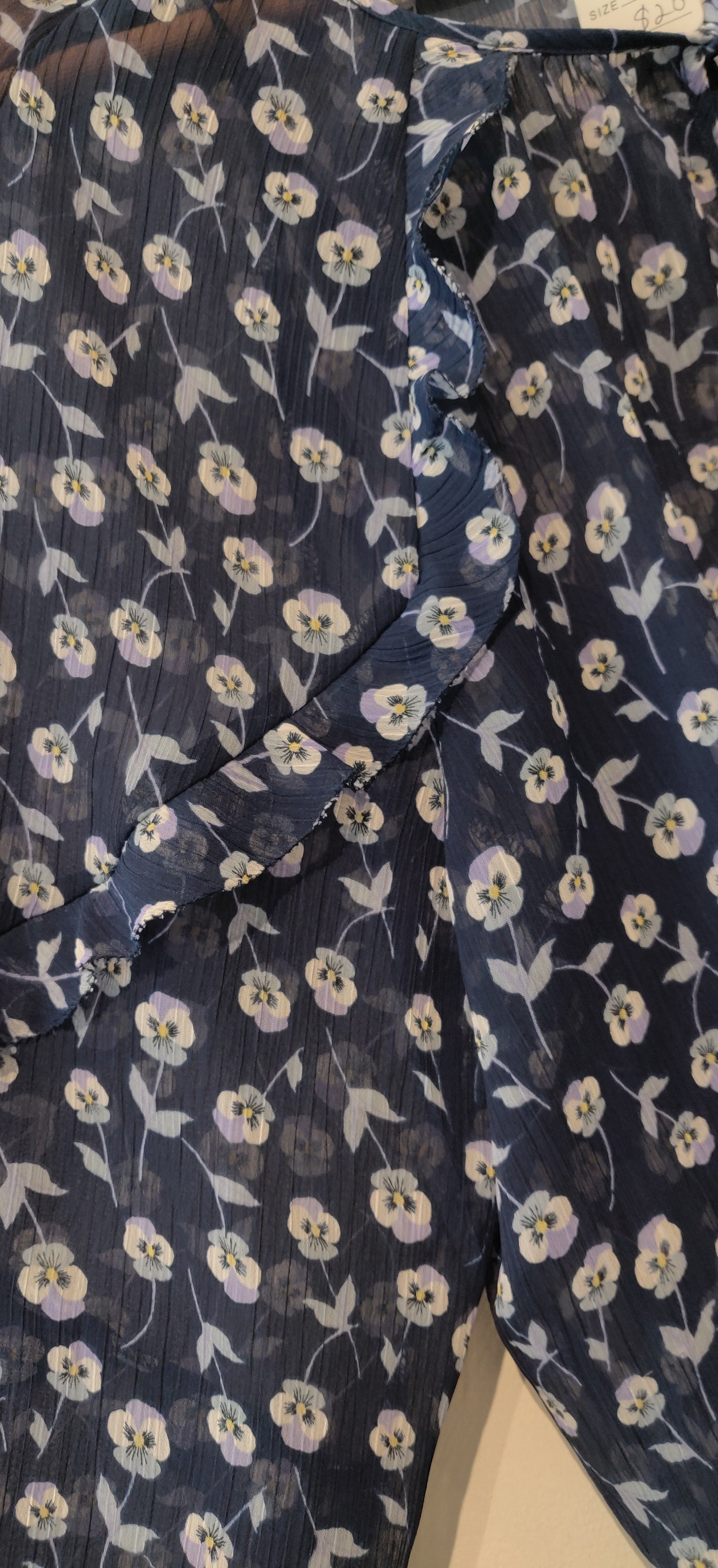 Liz Claiborne Blue Foral Sheer Long Sleeve Blouse