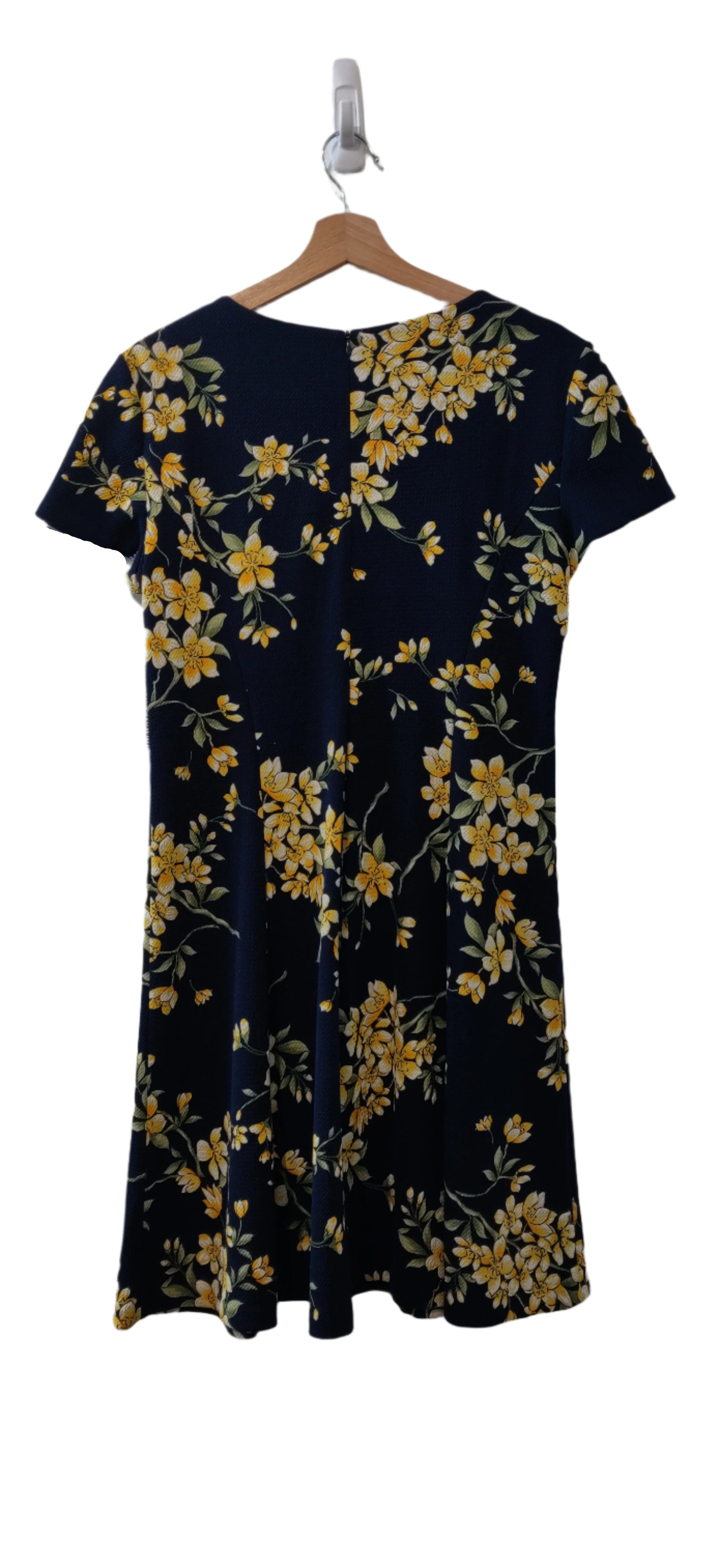 Jessica Howard Petite Navy Blue Floral Print Fit and Flare Dress