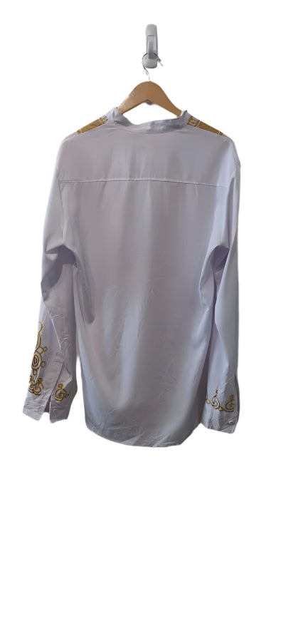 Men's Long Sleeve White Traditional African Gold Printed Shirt