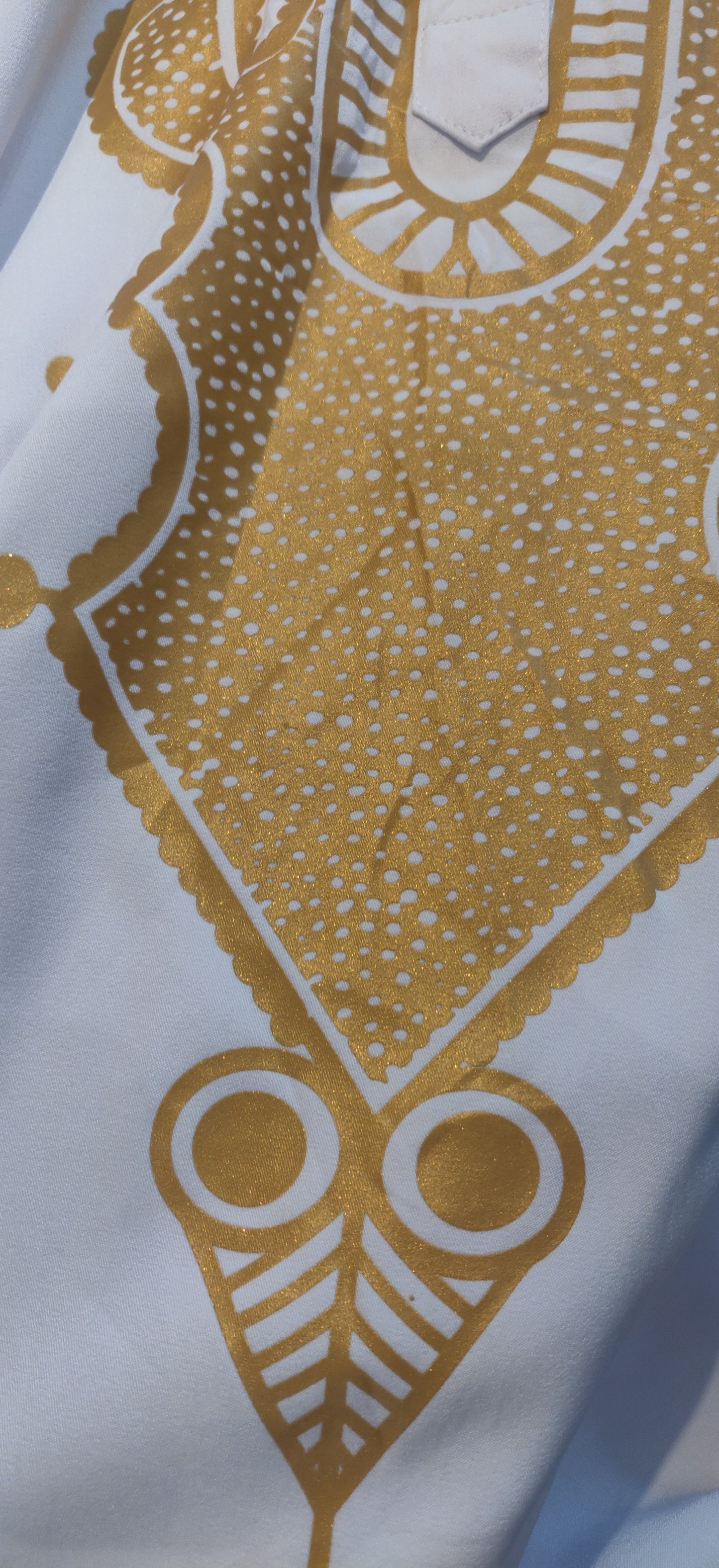 Men's Long Sleeve White Traditional African Gold Printed Shirt