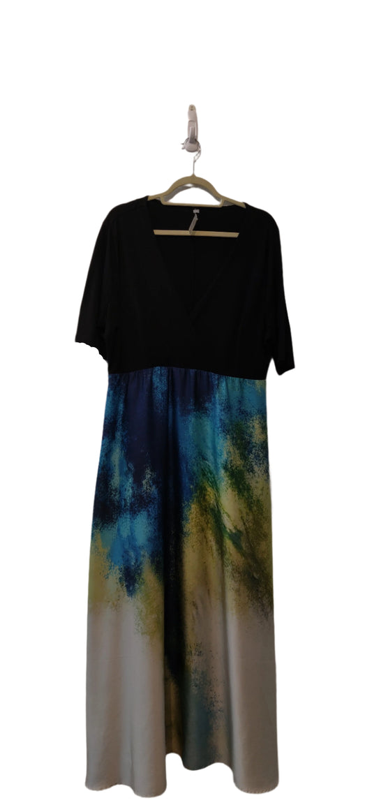 Plunging Neck Maxi Tie Dye Print Dress