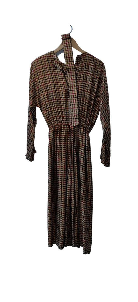 Talkbots Brown Long Sleeve Plaid Dress With Belt