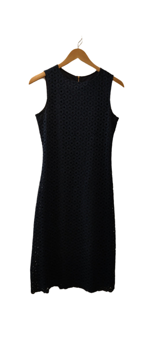 Sharagano Women's Eyelet Navy Blue Midi Dress