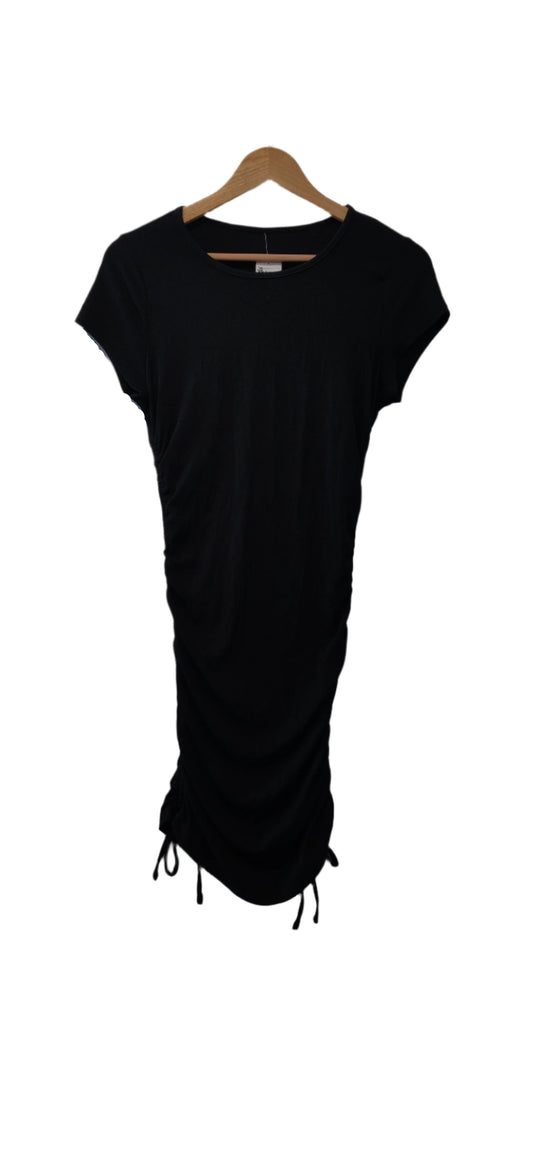 Women's Tie Up Black Stretch Midi Dress