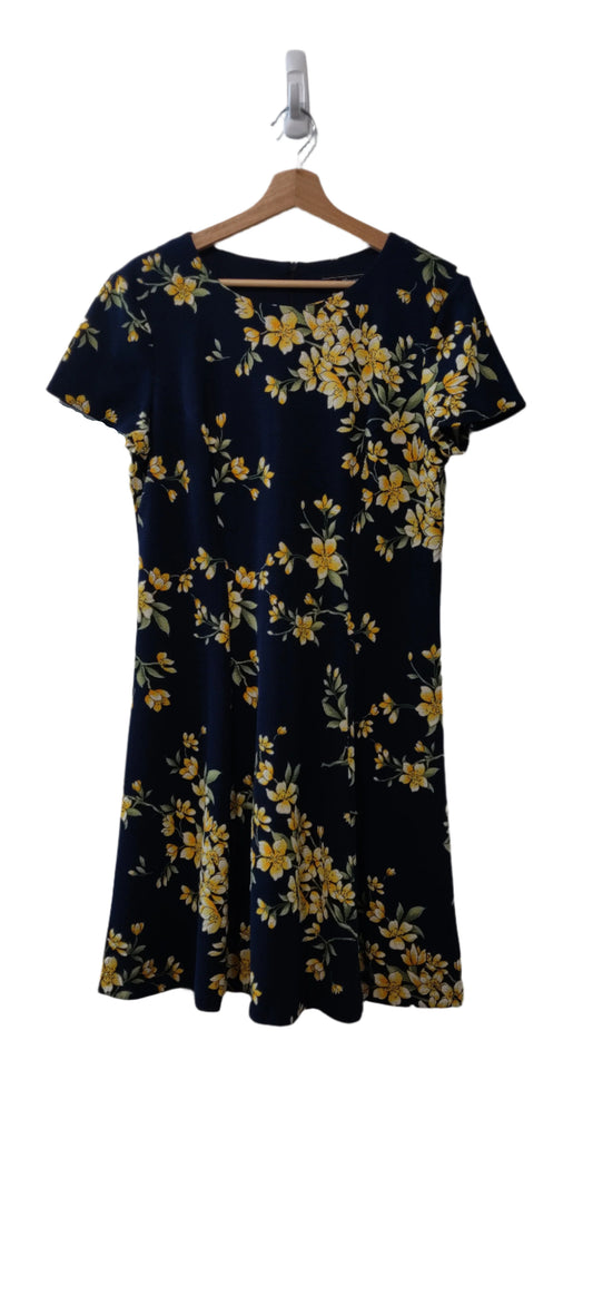 Jessica Howard Petite Navy Blue Floral Print Fit and Flare Dress