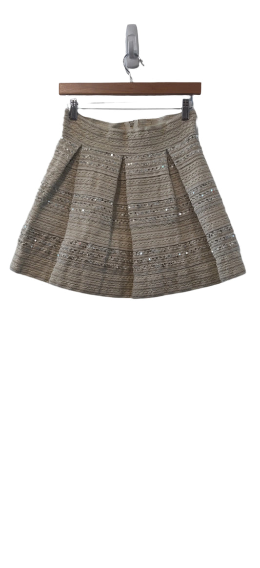 Ginger G Beige Pleated Sequin Skirt– Textured, Stretchy, Flared