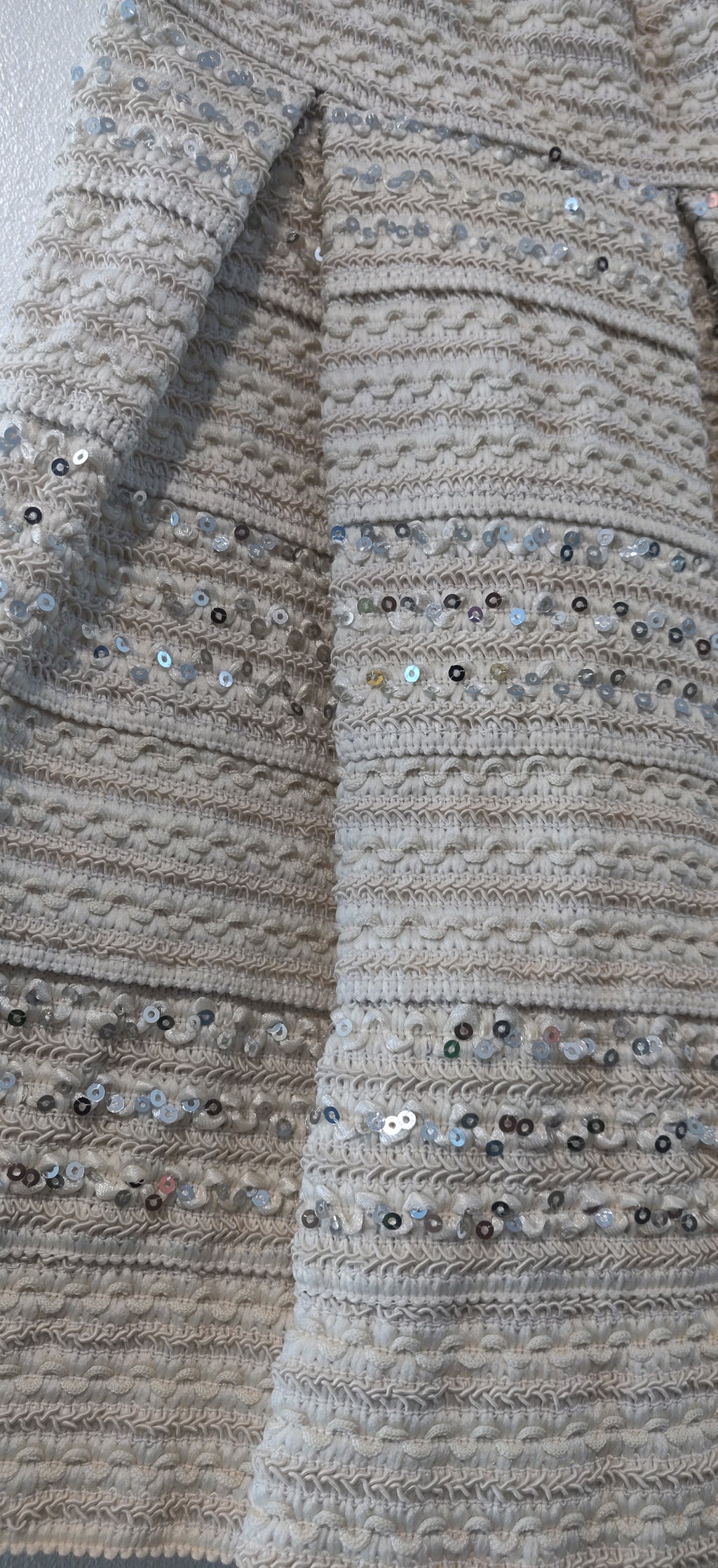 Ginger G Beige Pleated Sequin Skirt– Textured, Stretchy, Flared