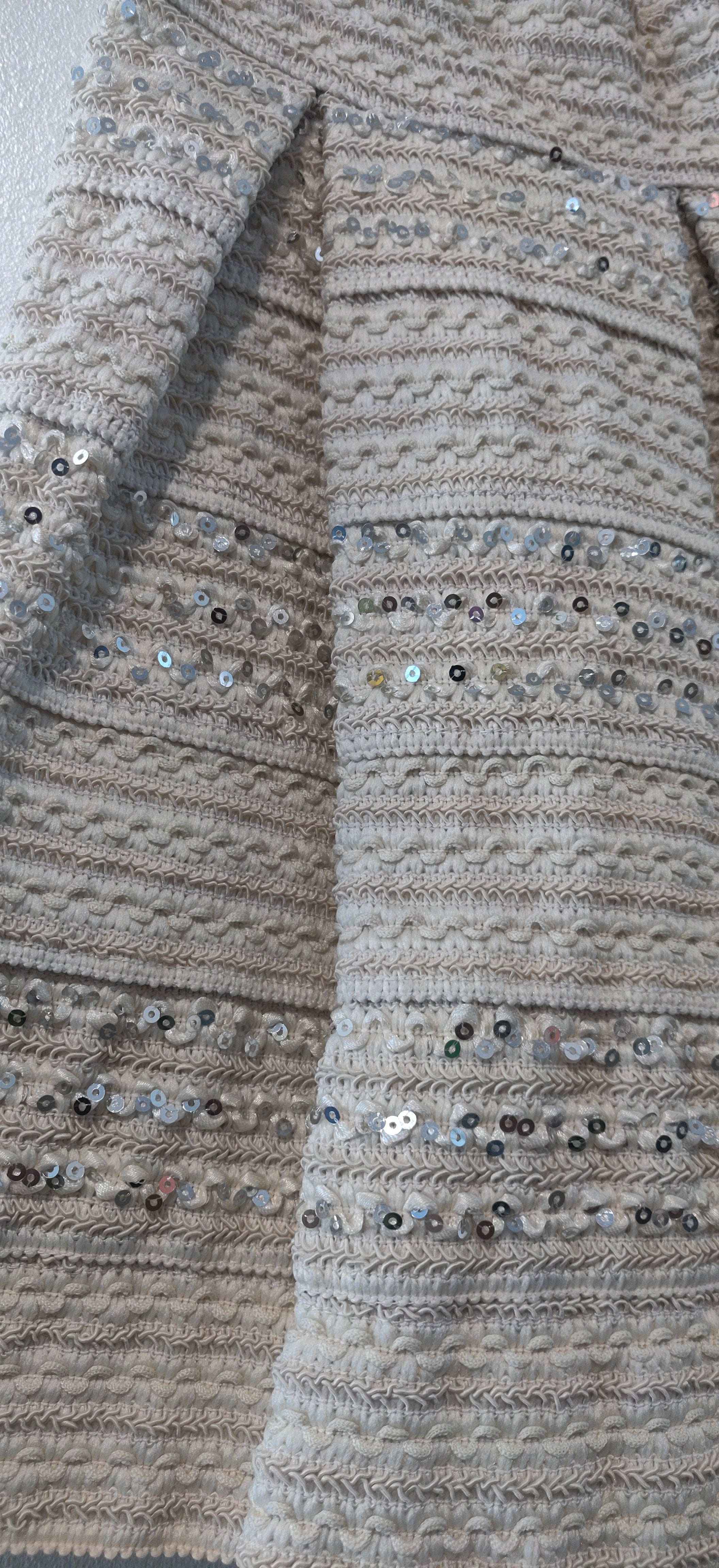 Ginger G Beige Pleated Sequin Skirt– Textured, Stretchy, Flared