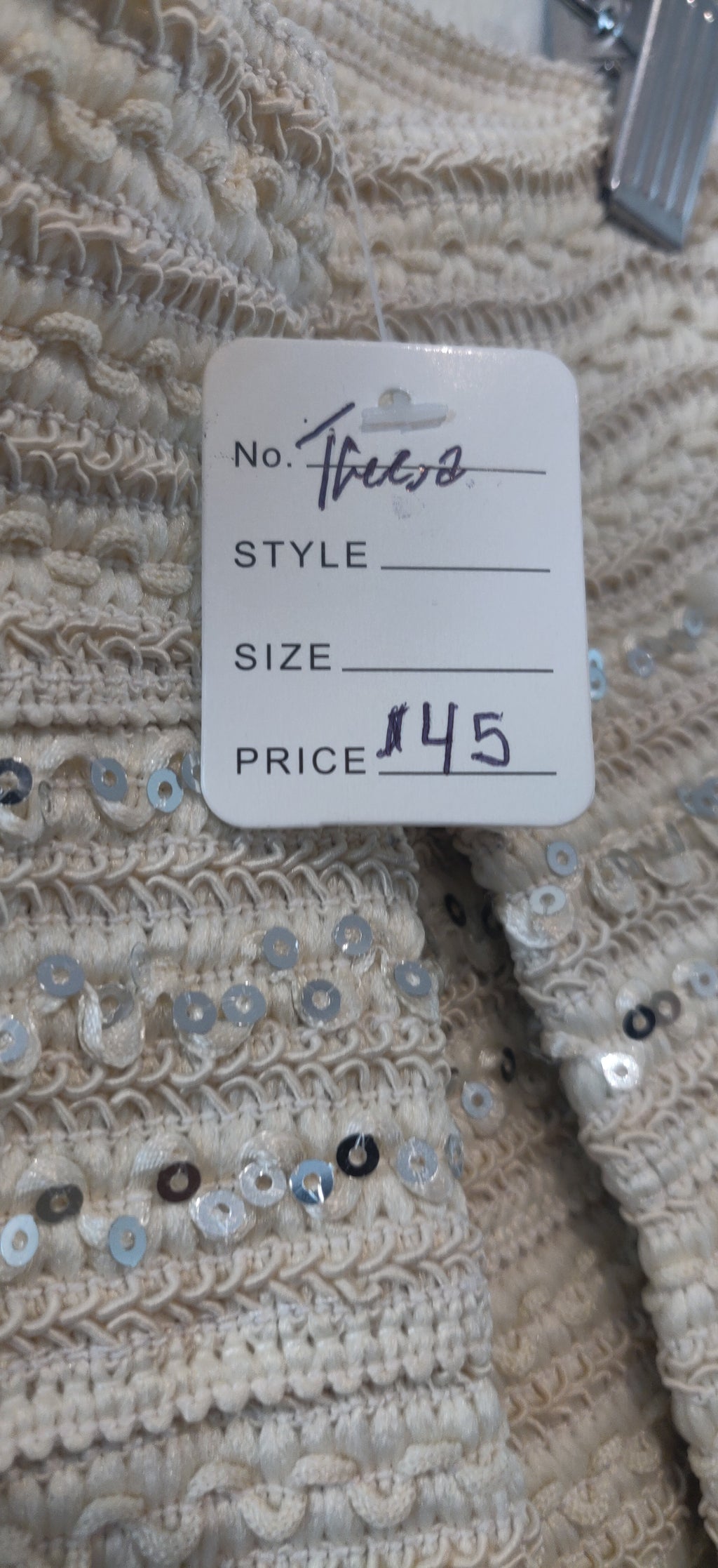 Ginger G Beige Pleated Sequin Skirt– Textured, Stretchy, Flared