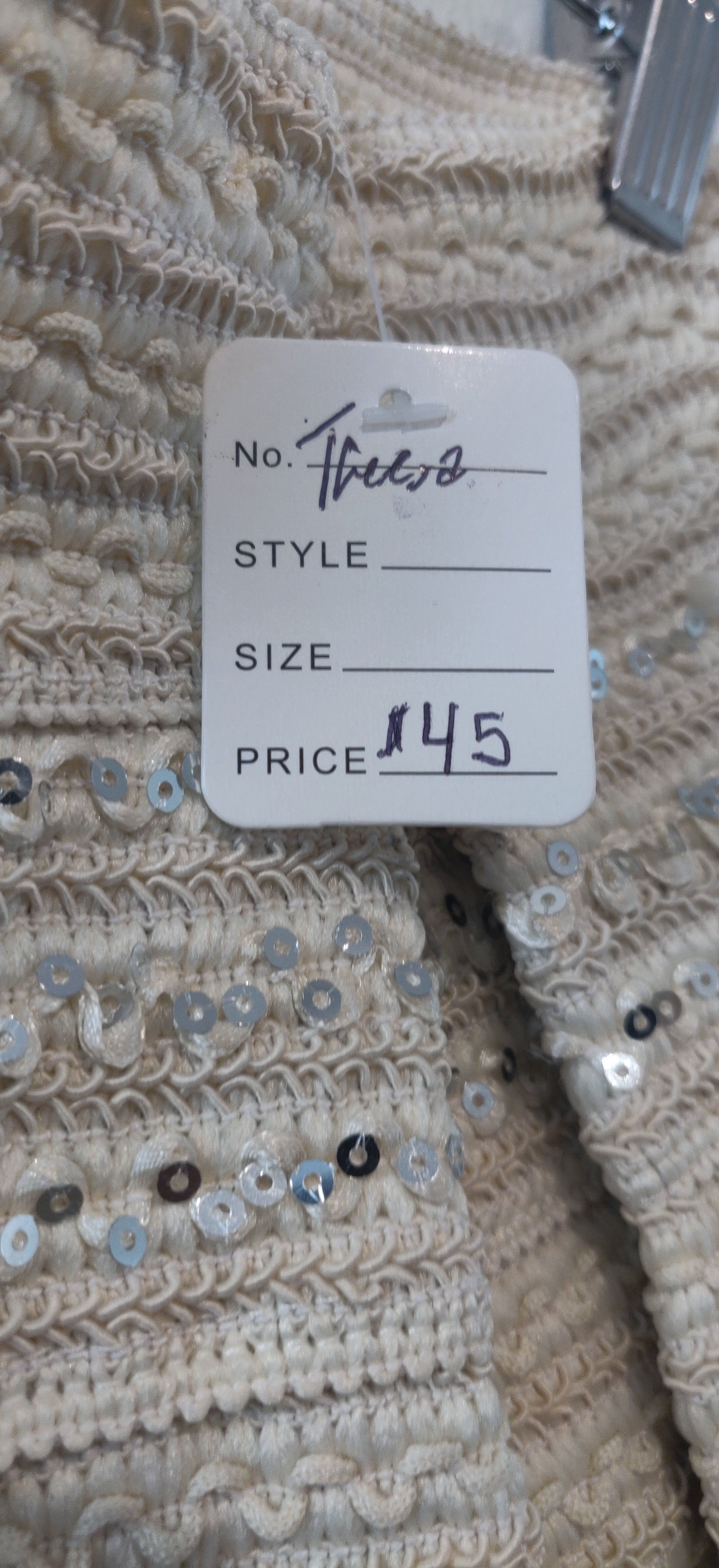 Ginger G Beige Pleated Sequin Skirt– Textured, Stretchy, Flared