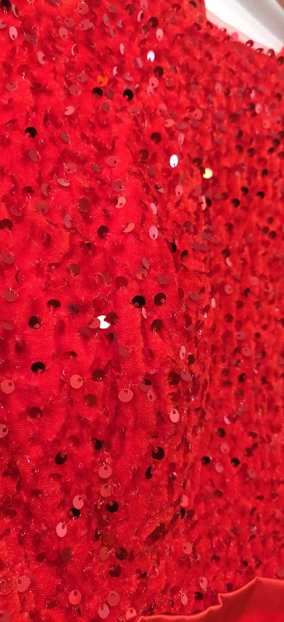 AO YAN Red Long Sleeve Sequin Prom Dress With Pocket