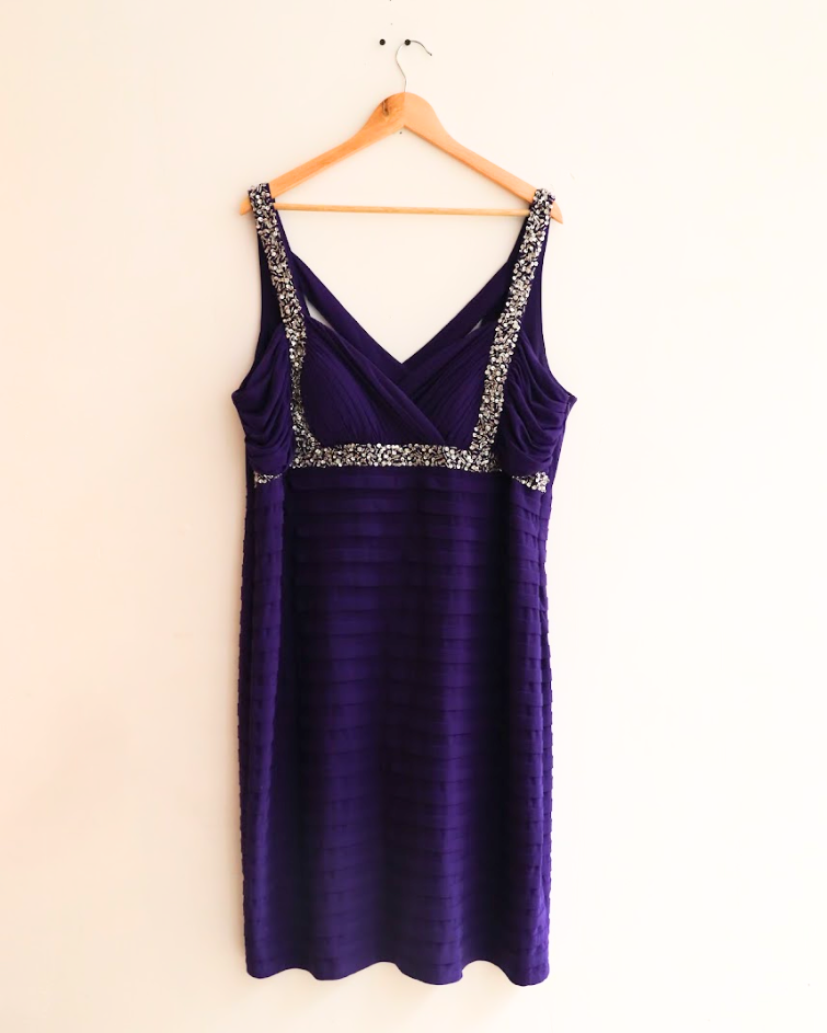 Betsy & Adam Purple Draped Sequin Cocktail Dress - Size 22