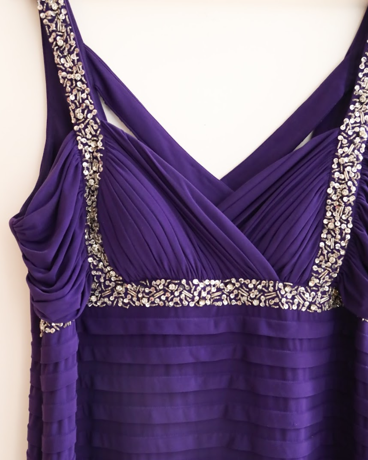 Betsy & Adam Purple Draped Sequin Cocktail Dress - Size 22