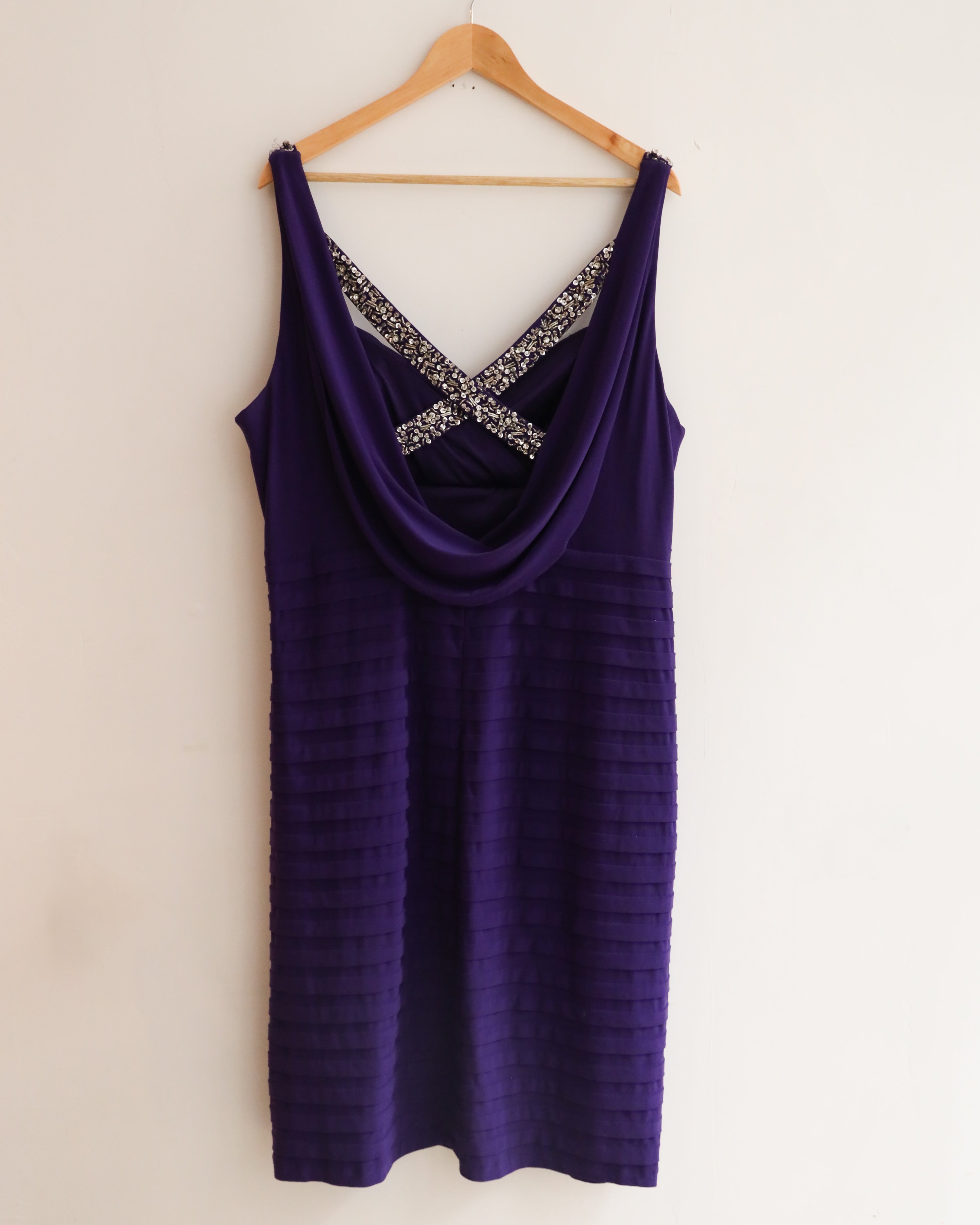 Betsy & Adam Purple Draped Sequin Cocktail Dress - Size 22