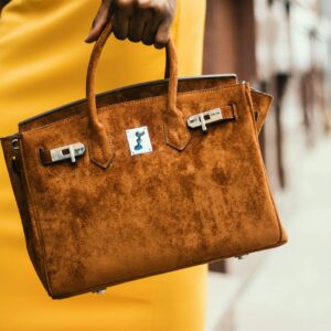 Woman Wearing Brown Leather Tote Bag