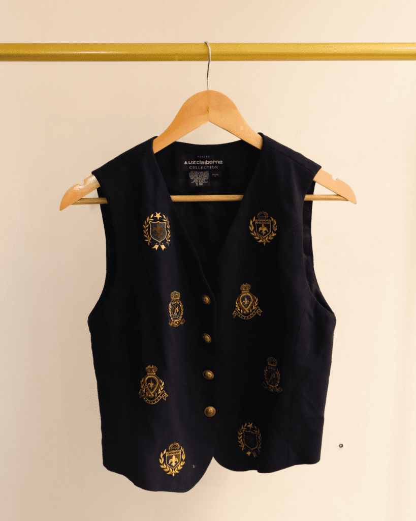 Vintage Liz Claiborne navy vest with gold embellishments